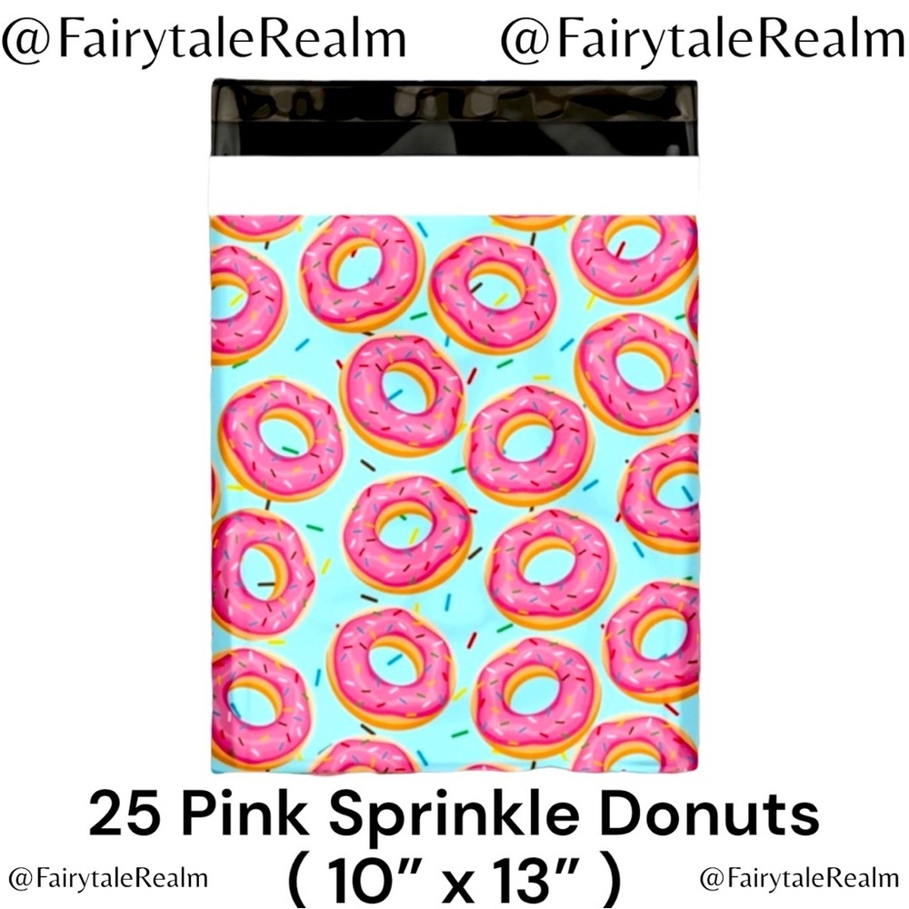 10”x13” Pink Sprinkle Donuts ( 25 ) Poly Mailers, Shipping Envelopes, Gift Bags